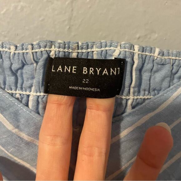 Lane Bryant Light Blue Striped Nautical Linen Cotton Tank top Lightweight sz 22 - Picture 2 of 4